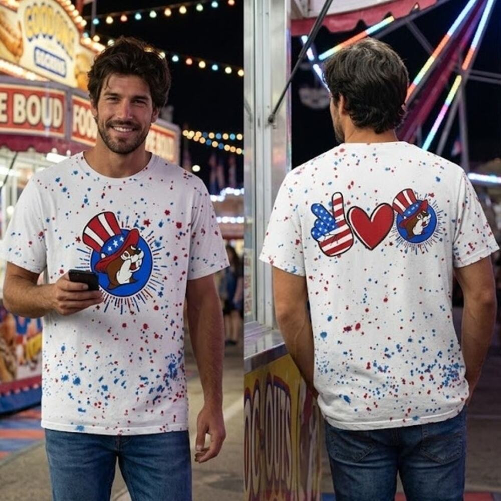 Buc-ee's 4th Of July Patriotic Paint Splatter Shirt Size Small 32 Chest Tee